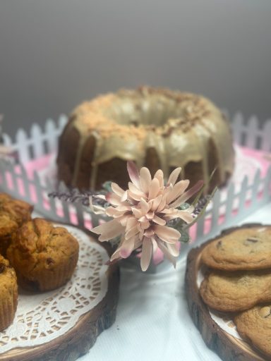 Pumpkin Pecan bimdt with maple glaze, Chocolate Chip Cookies, and Pumpkin Cranberry Muffins. 